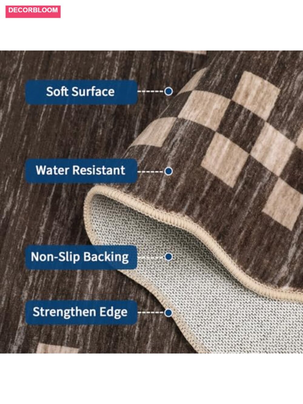 8x10 Washable Low Pile Polyester Area Rug with Scalloped Edge, Non Slip Stain - Picture 4 of 6